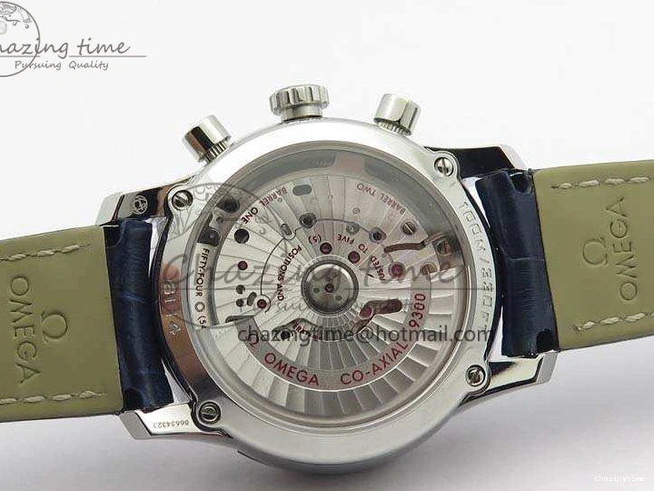 0308 MoistureWicking De Ville Chronograph SS OMF 1:1 Best Edition Blue Dial On Blue Leather Strap A 8110